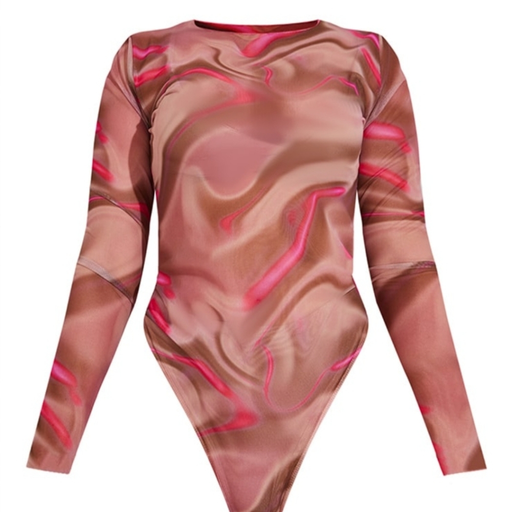 Plus Pink Printed Mesh Bodysuit